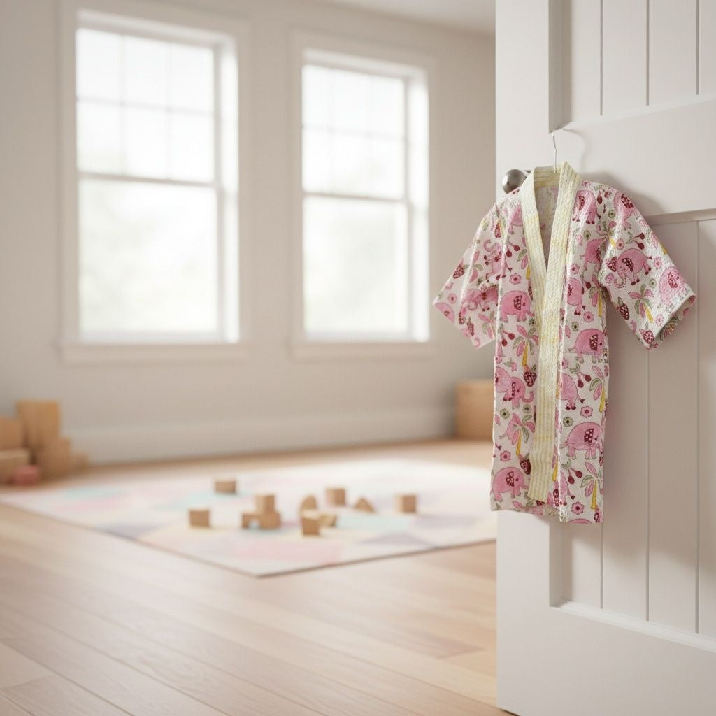 Baby Elephant Hand Block Printed Kids Bathrobes