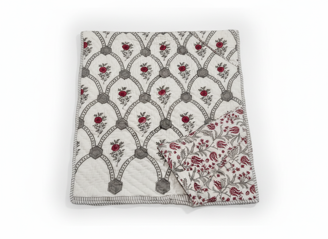 Rajputana Grace Block Printed Premium Reversible Double Quilt