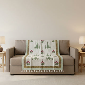 Floral Printed Hand Block Printed Sofa Throw – 60 x 90 Inches