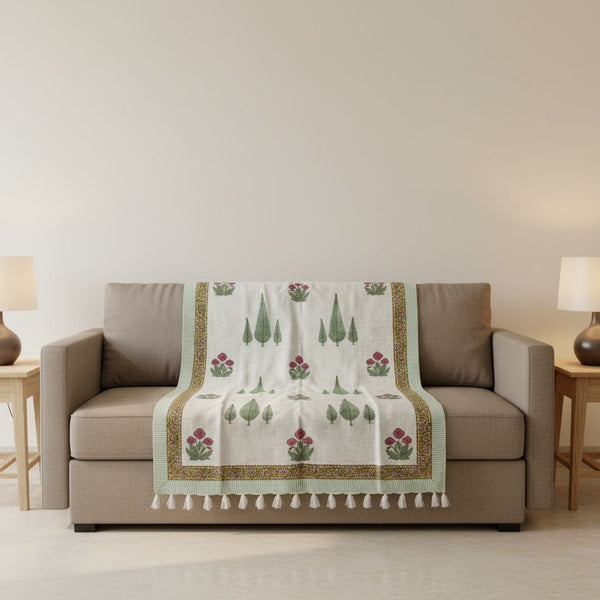 Floral Printed Hand Block Printed Sofa Throw – 60 x 90 Inches