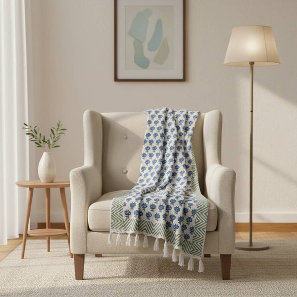 Blue Boota Hand Block Printed Sofa Throw – 60 x 90 Inches