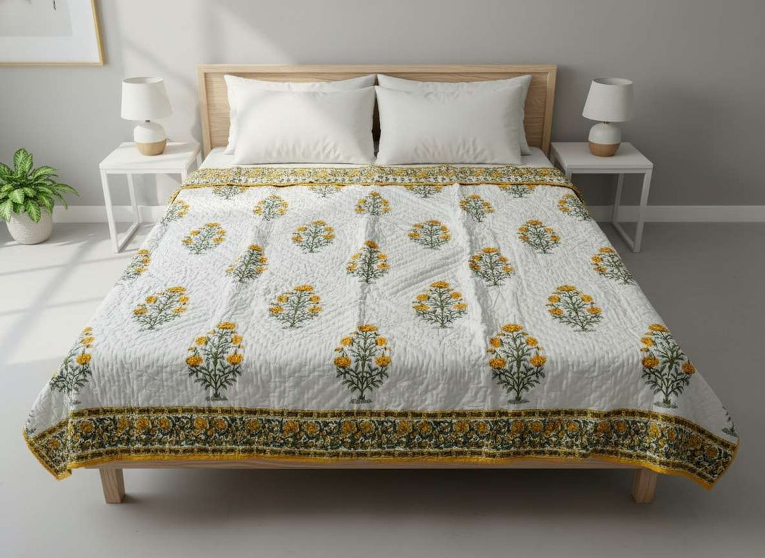 Maple Comfort Block Printed Premium Reversible Double Quilt
