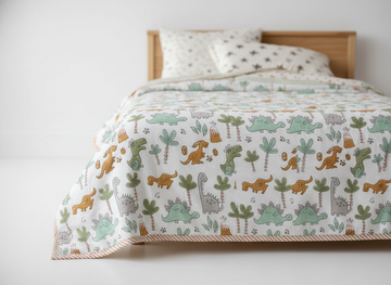 Dino Block Printed Premium Reversible Kids Quilt