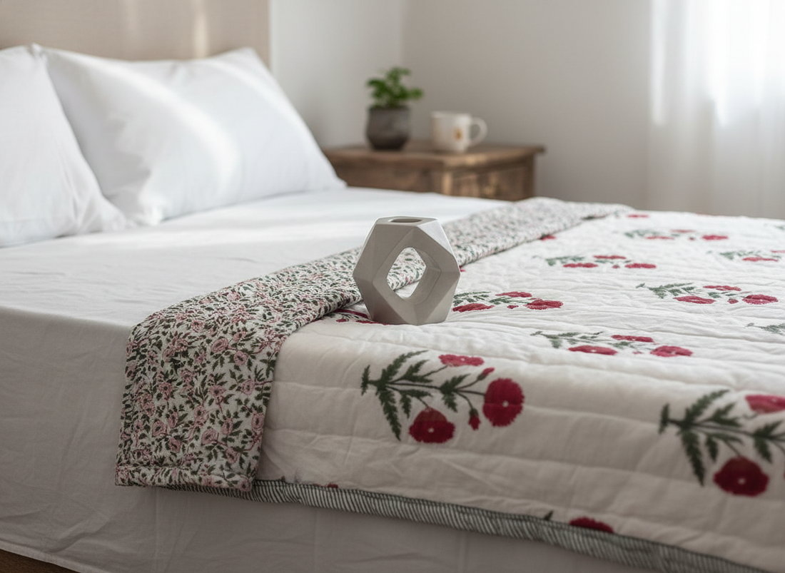 Poppy Comfort Hand Block Printed Premium Reversible Quilt