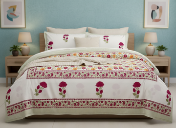 Kesaria Fern Elegance King Size Premium Cotton Bedsheet 450 TC