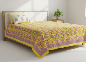 Kalakruti Collection Hand Block Percale Cotton Bedsheet | 450 TC