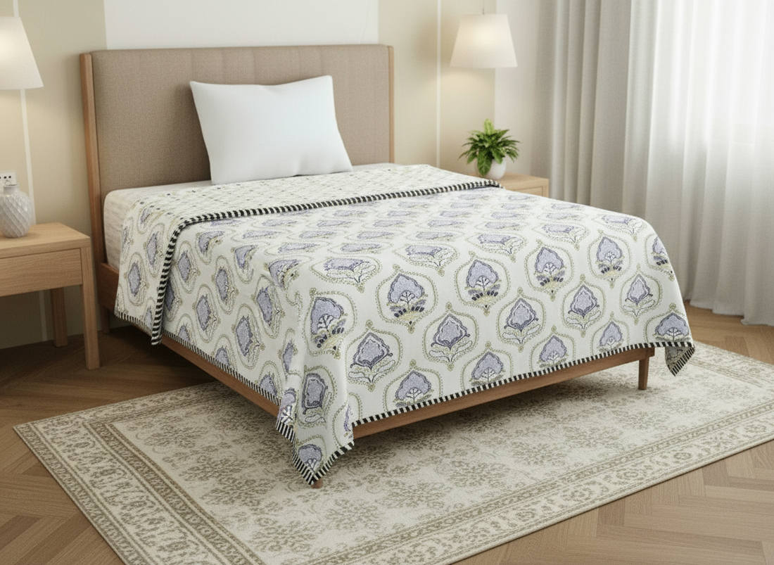 Madhuban Blue Jaal Mulmul Cotton Reversible Single Dohar