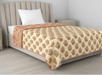 Yellow Jaal Mulmul Cotton Reversible Single Dohar