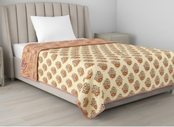 Yellow Jaal Mulmul Cotton Reversible Dohar