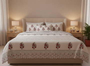 Bagh-e-Gul Blockprint Percale Cotton King Size Bedsheet | 450 TC