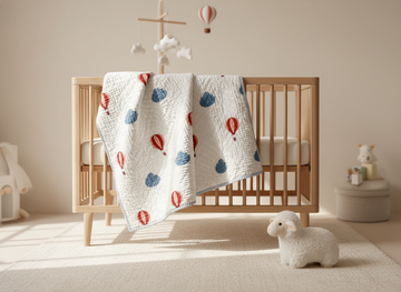 Dreamy Balloons Block Printed Premium Reversible Kids Quilt