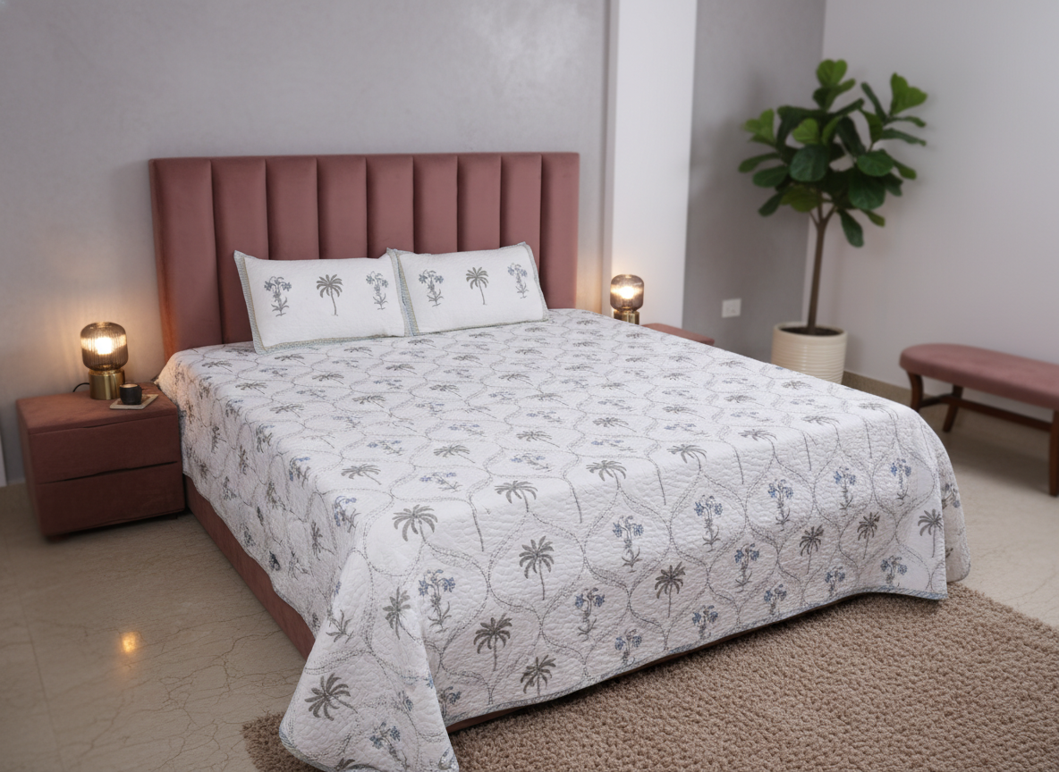 Gulmahal Blue Quilted Double Bedcover Set