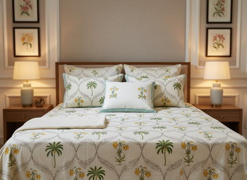 Gulmahal Hand Block King Size Premium Cotton Bedsheet - Yellow