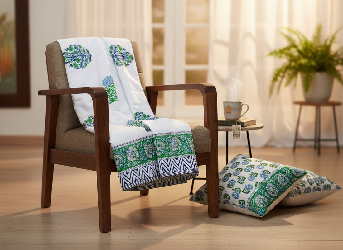 Neel Kamal Hand Block Printed Mulmul Cotton Reversible Double Dohar