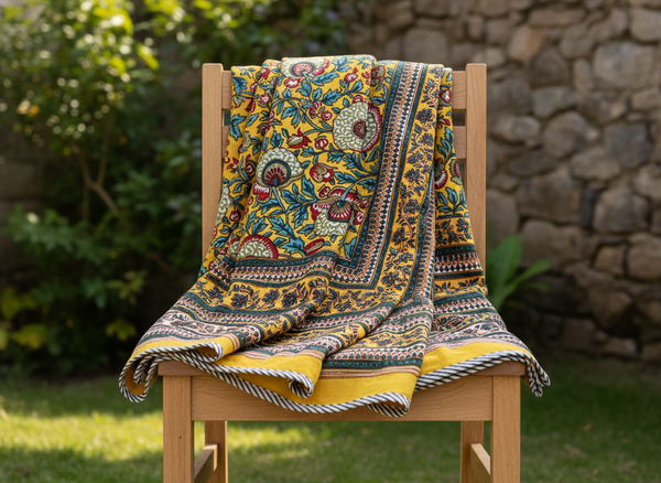 Jaipur Garden Hand Block Printed Mulmul Cotton Reversible Double Dohar