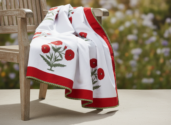 Kashmir Poppy Hand Block Printed Mulmul Cotton Reversible Double Dohar