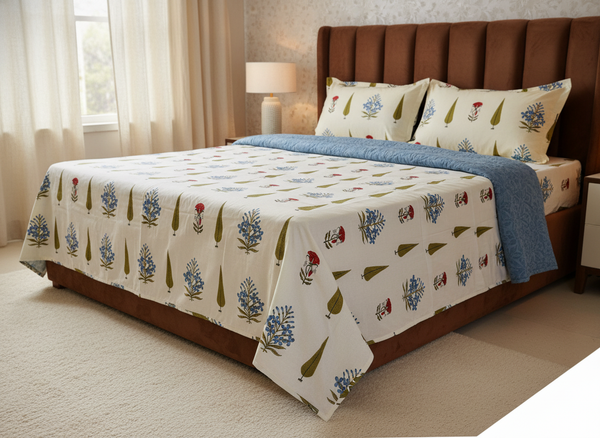 Mughal Bagh King Size Premium Cotton Bedsheet - Red