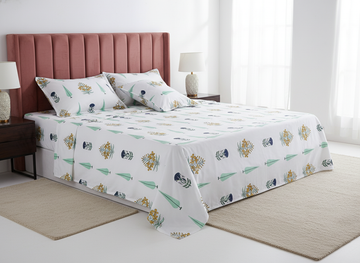 Mughal Bagh King Size Premium Cotton Bedsheet - Green