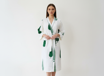 Vintage Vine Hand Block Printed Unisex Bathrobe - Free Size