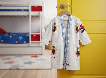 Superman Hand Block Printed Kids Bathrobes