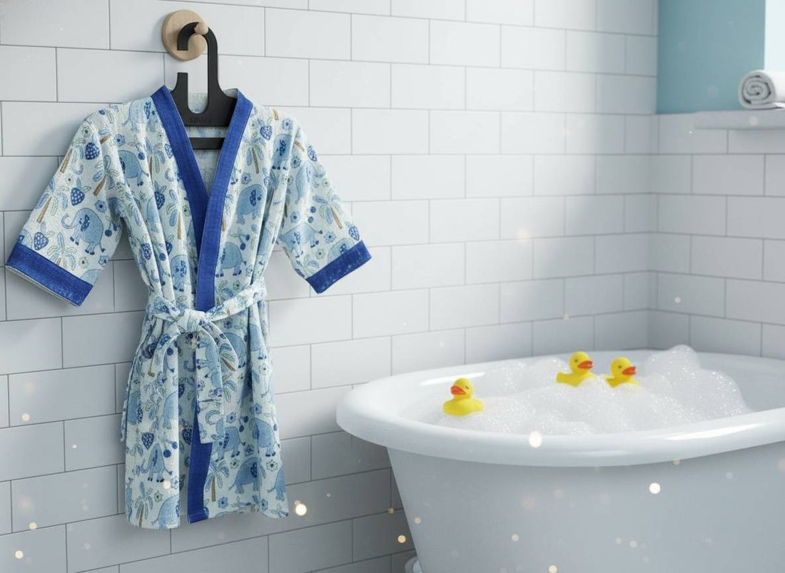Blue Safari Hand Block Printed Kids Bathrobes