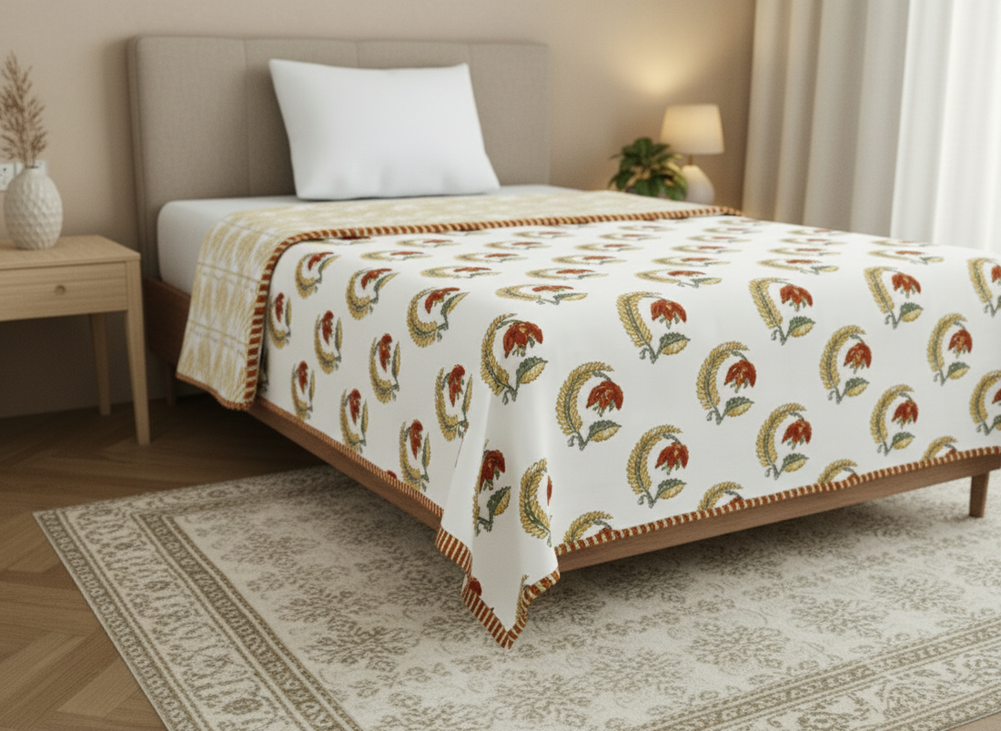 Madhuban Red Mulmul Cotton Reversible Single Dohar