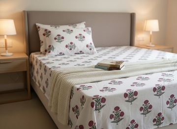 Kashmir Poppy Hand Block Printed Single Bedsheet