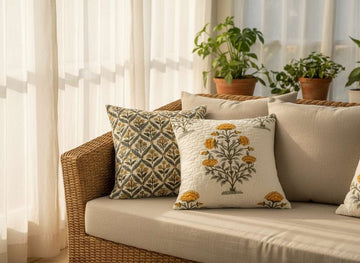 Maple Hand Block Printed Cushion Cover - Set of 2