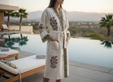Block & Bloom Hand Block Printed Unisex Bathrobe - Free Size