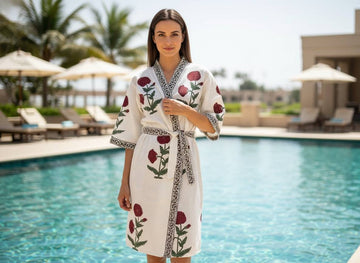 Velmora Hand Block Printed Unisex Bathrobe - Free Size