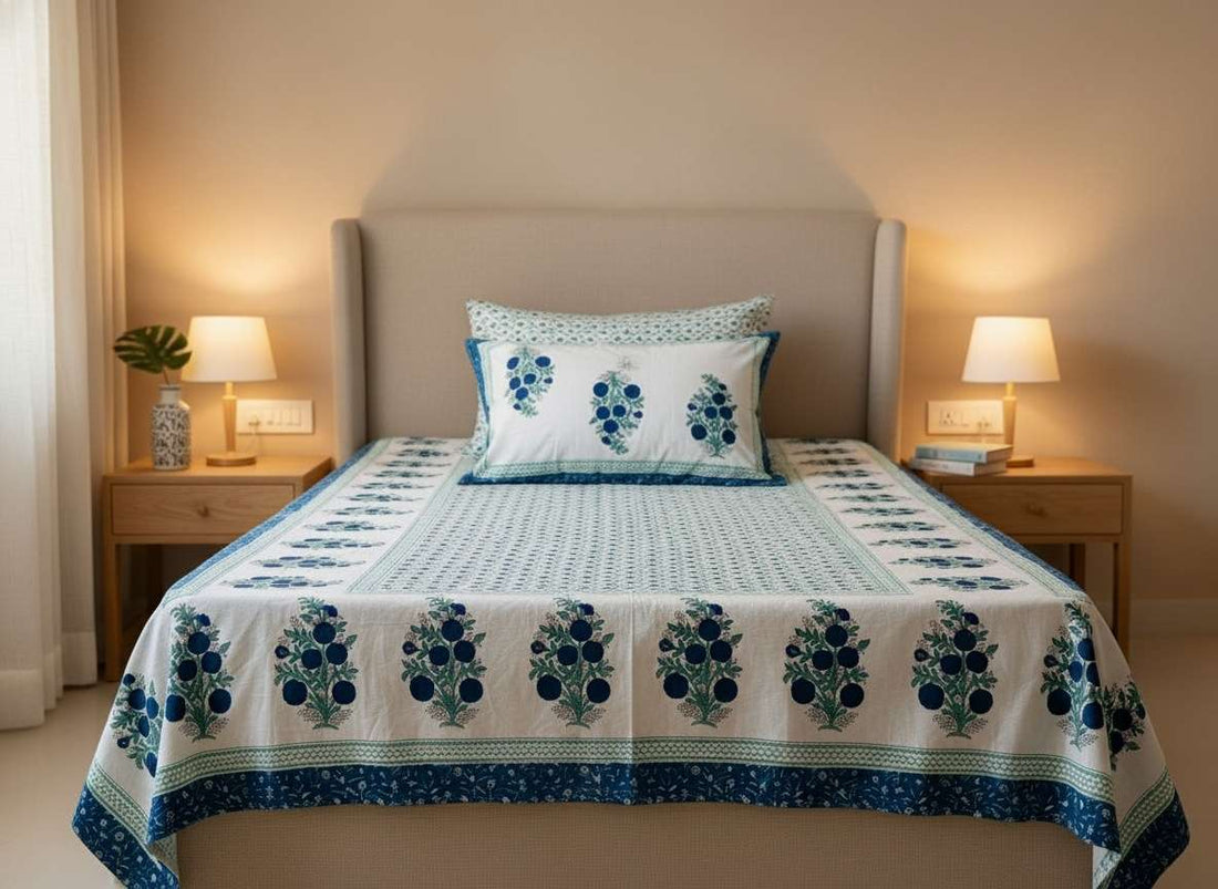 Blue Berries Cotton Single Bedsheet