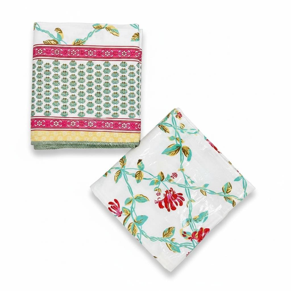Gulabi Vatika Mulmul Cotton Block Printed Reversible Single Dohar