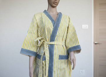 Saanjh Heritage Hand Block Printed Unisex Bathrobe - Free Size