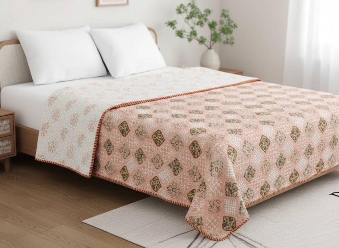 Saffron Bloom Cotton Reversible Single Dohar