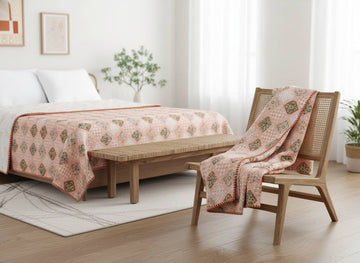 Saffron Bloom Cotton Reversible Single Dohar