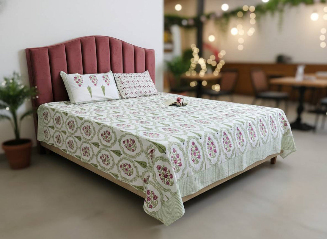 Parnika Hand Block King Size Premium Cotton Bedsheet | 300 TC