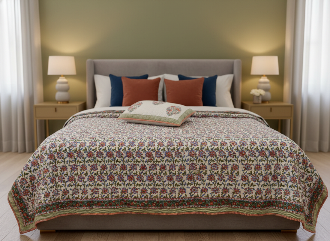 KusumAura Quilted Reversible Double Bedcover Set