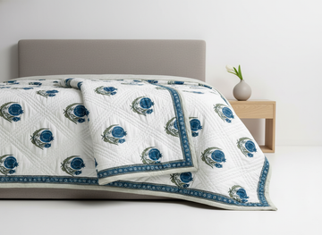 Serene Bloom Hand Block Printed Premium Reversible Quilt