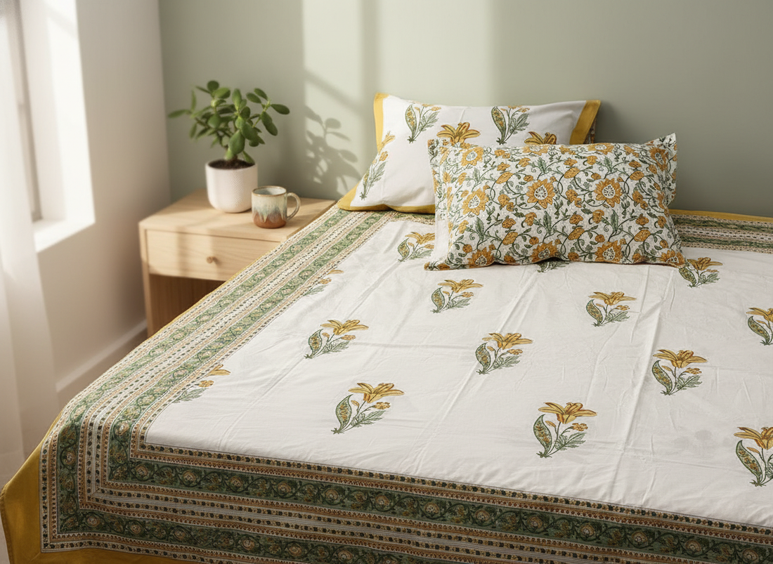 Sanskruti Hand Block Print King Size Premium Cotton Bedsheet | 450 TC