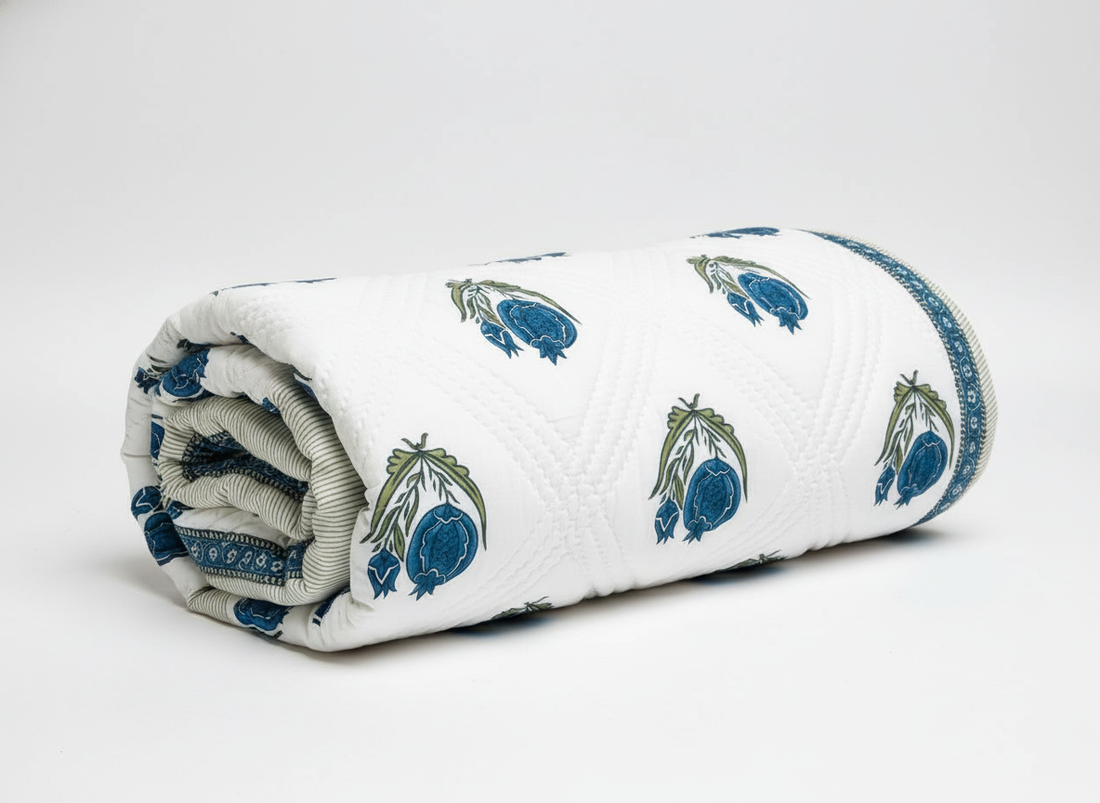 Serene Bloom Hand Block Printed Premium Reversible Quilt