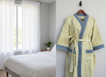 Saanjh Heritage Hand Block Printed Unisex Bathrobe - Free Size