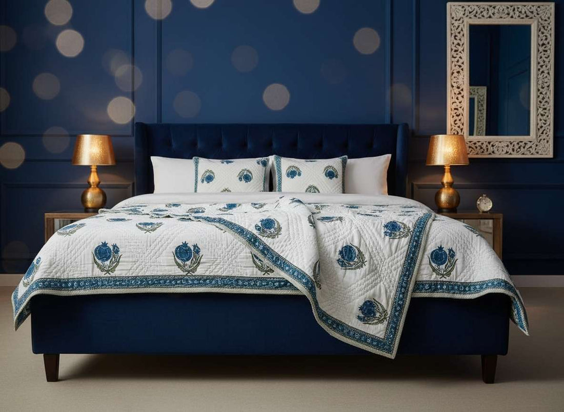 Serene Bloom Hand Block Printed Premium Reversible Quilt