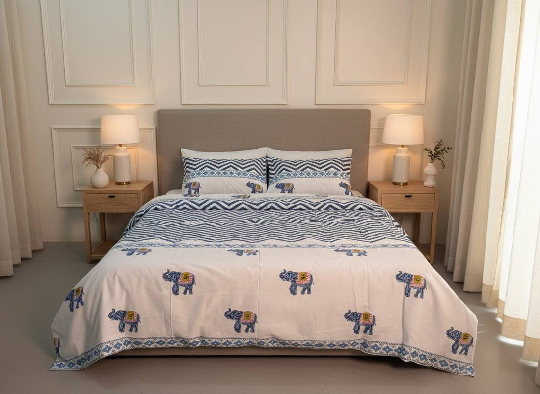 Neelangan Blockprint Percale Cotton King Size Bedsheet | 450 TC