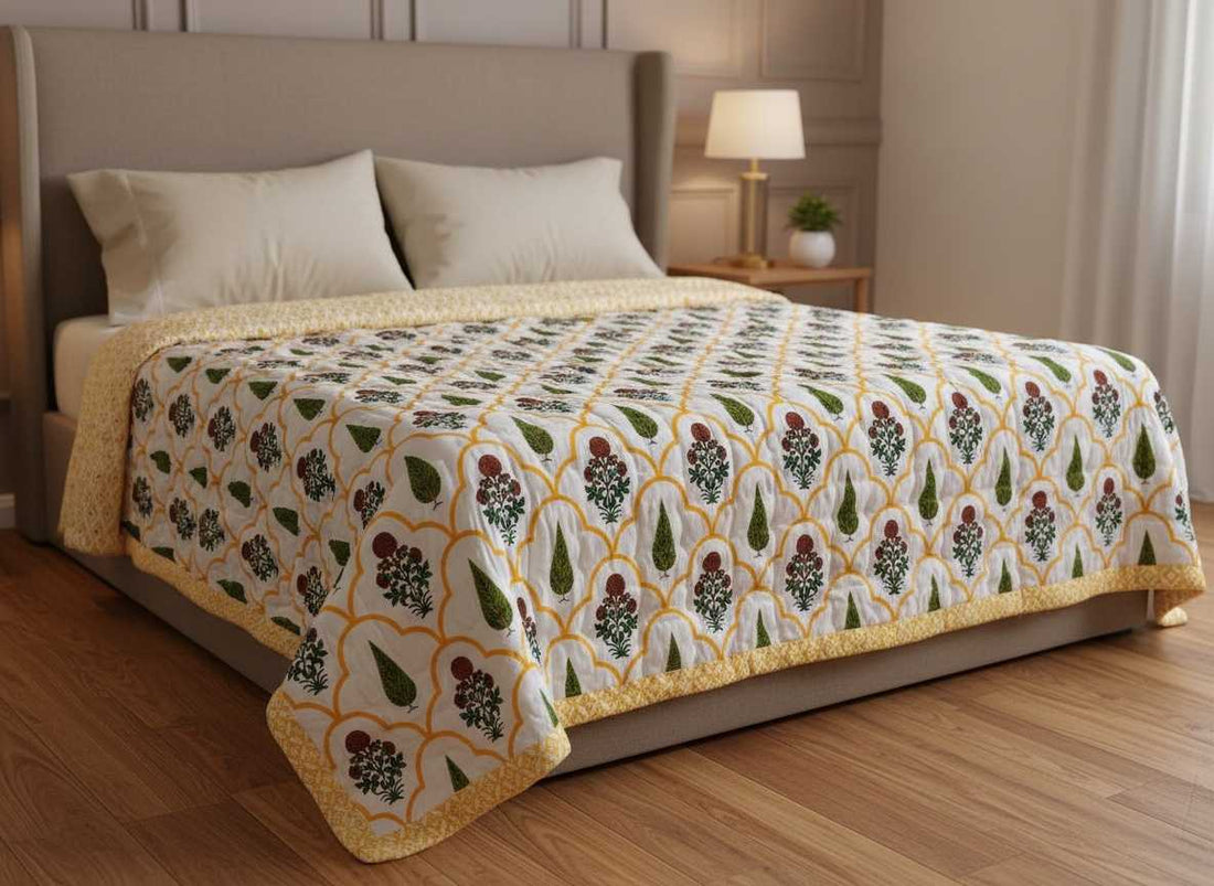 Ragini Hand Block Printed Premium Reversible Single Quilt Test