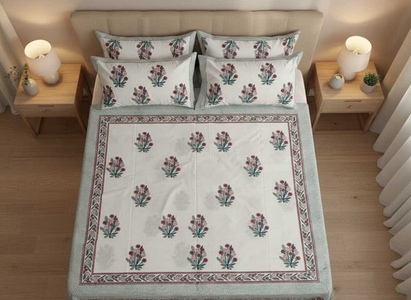 Aarambh Blockprint Percale Cotton King Size Bedsheet | 450 TC
