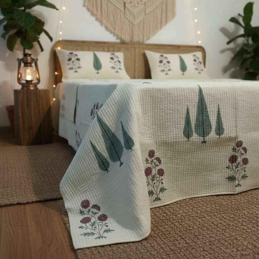 Heritage Bloom Quilted Reversible Double Bedcover Set