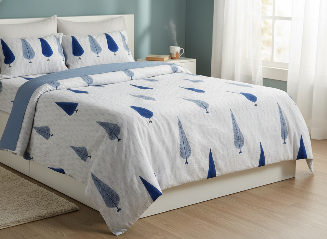 SheeshMahal Hand Block Percale Cotton King Size Bedsheet | 450 TC