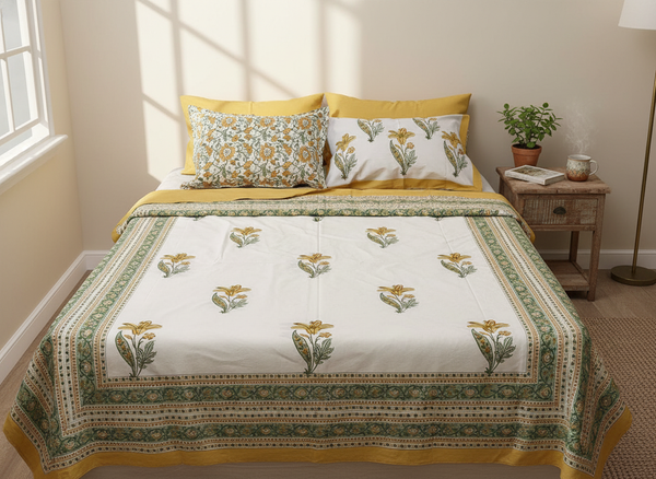 Sanskruti Hand Block Print King Size Premium Cotton Bedsheet | 450 TC