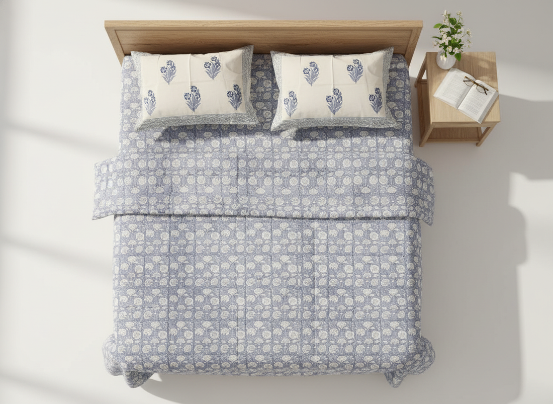 Hawa Mahal Hand Block Percale Cotton Bedsheet | 450TC