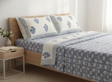 Hawa Mahal Hand Block Percale Cotton Bedsheet | 450TC